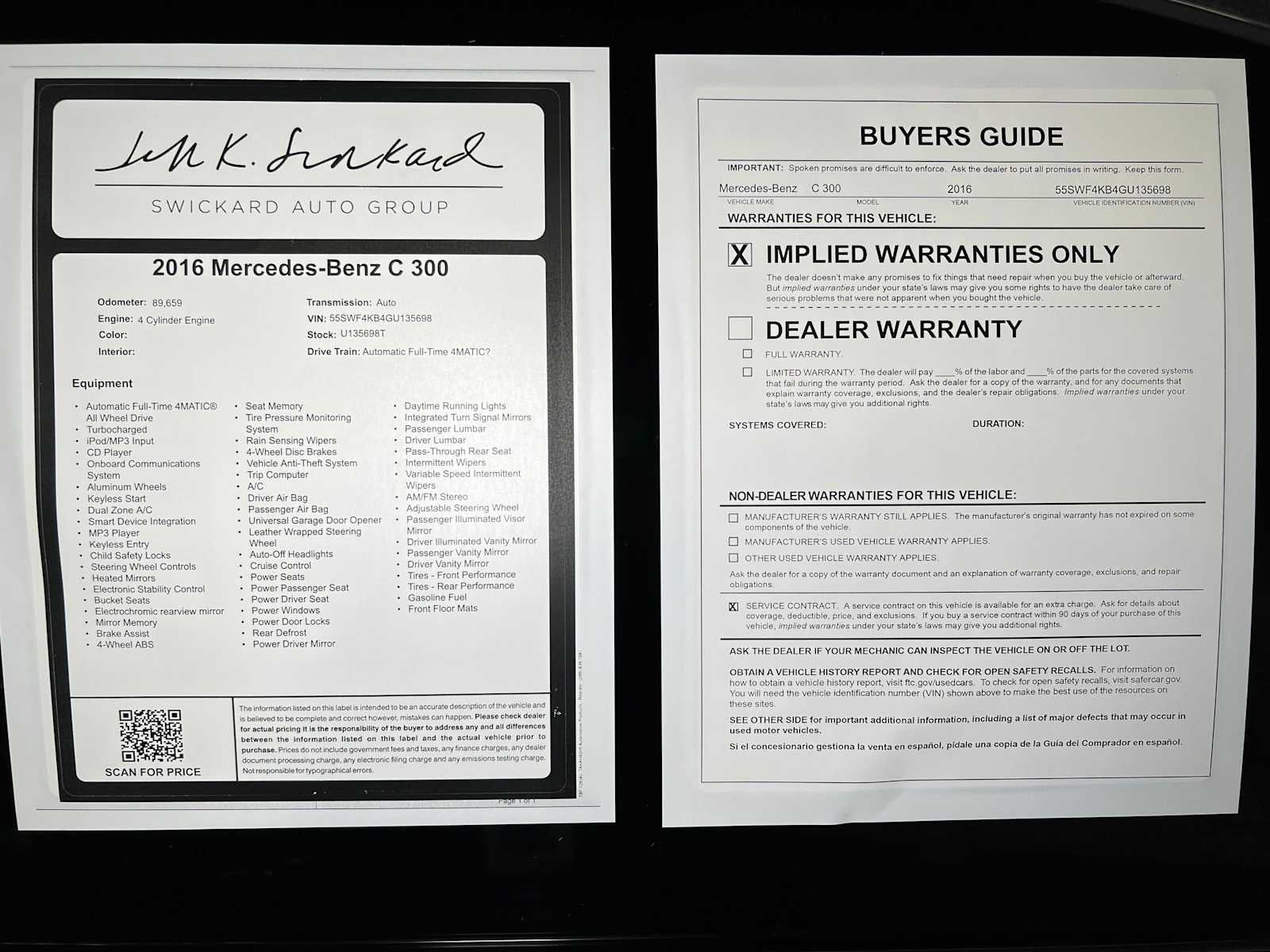 2016 Mercedes-Benz C 300 4dr Sdn 4MATIC®