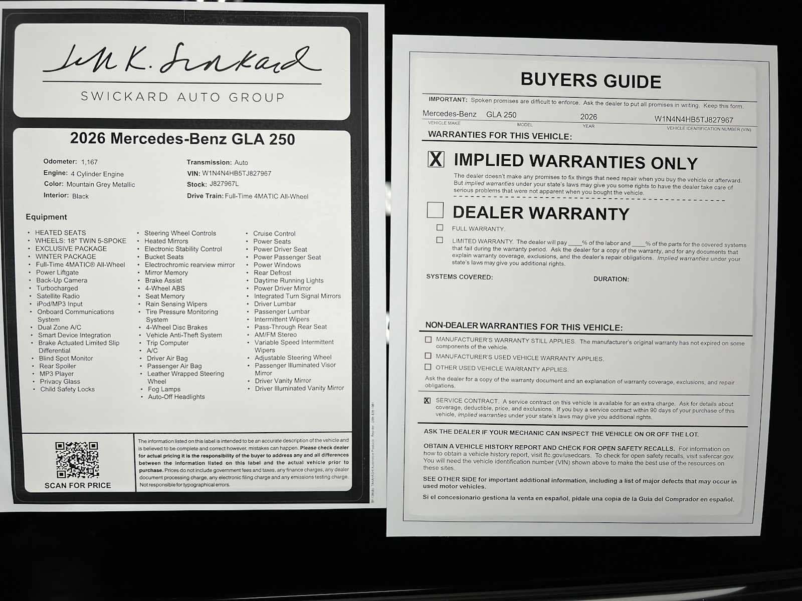 2026 Mercedes-Benz GLA 250 4MATIC® SUV