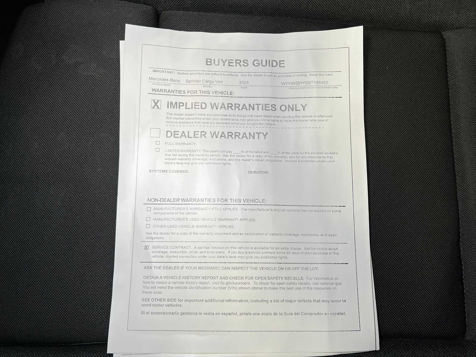 2025 Mercedes-Benz Sprinter 2500 Standard Roof I4 Diesel 144" RWD