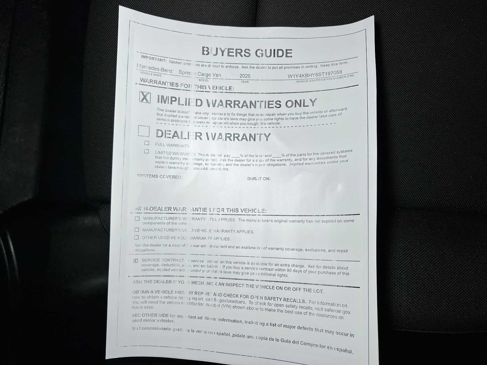 2025 Mercedes-Benz Sprinter 2500 Standard Roof I4 Diesel 144" RWD