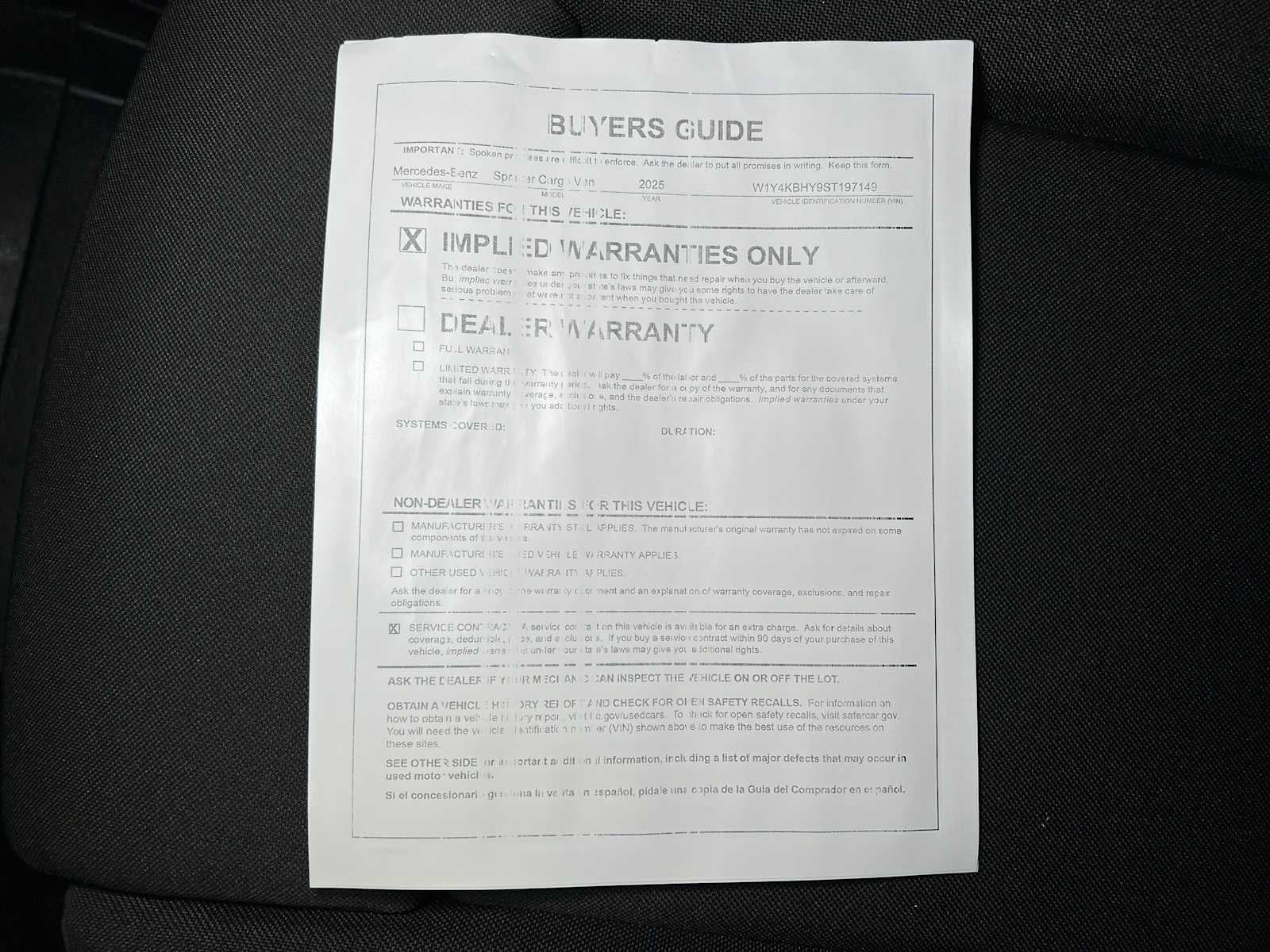 2025 Mercedes-Benz Sprinter 2500 Standard Roof I4 Diesel 144" RWD