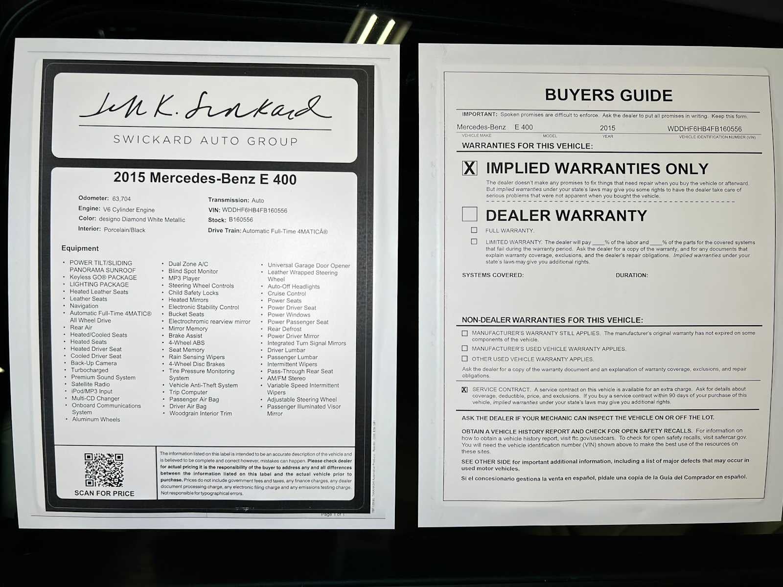 2015 Mercedes-Benz E 400 4dr Sdn 4MATIC®