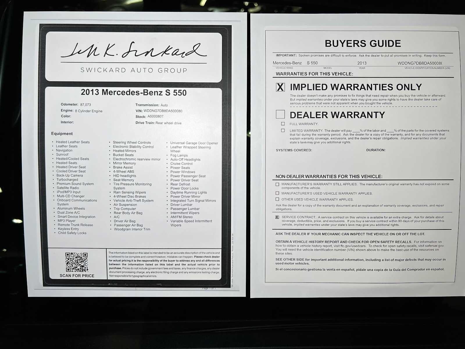 2013 Mercedes-Benz S 550 4dr Sdn RWD