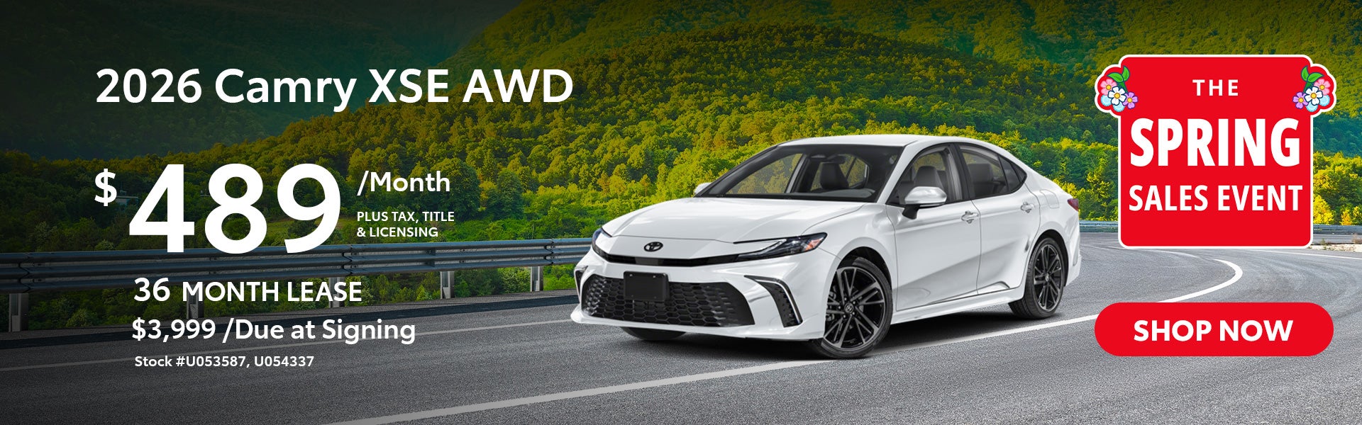 2026 Camry XSE AWD Lease for $489 per month for 36 months.