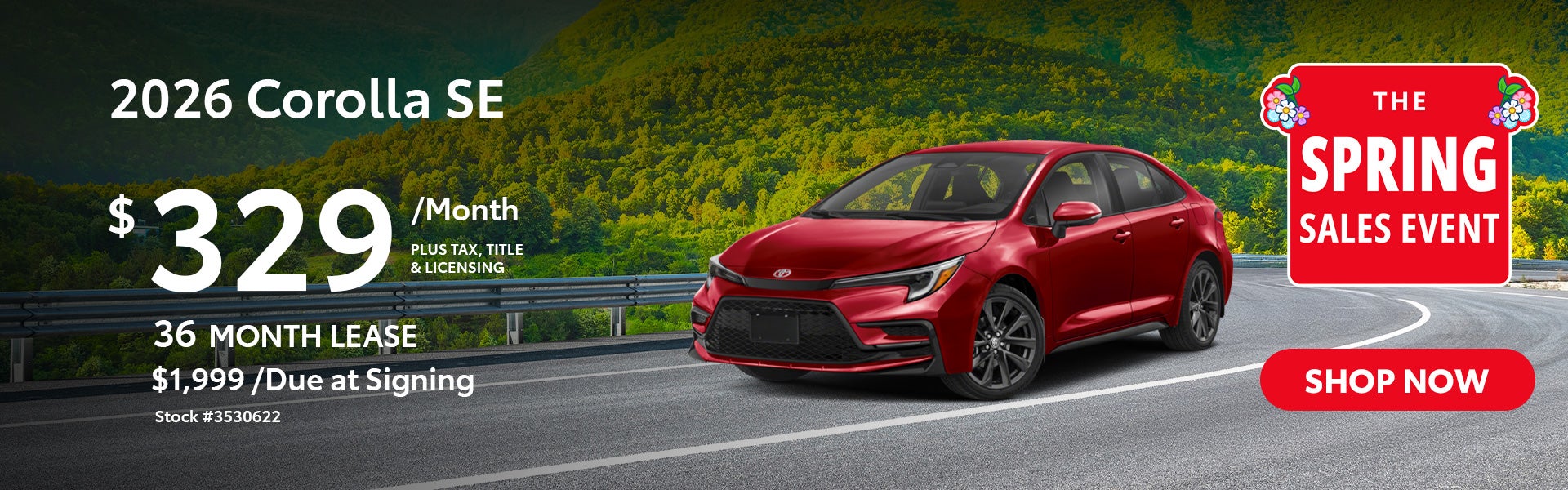2026 Corolla SE Lease for $329 per month for 36 months.