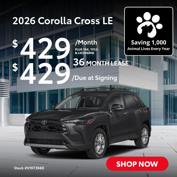 2026 Toyota Corolla Cross LE Lease from $429/mo, $429 due at