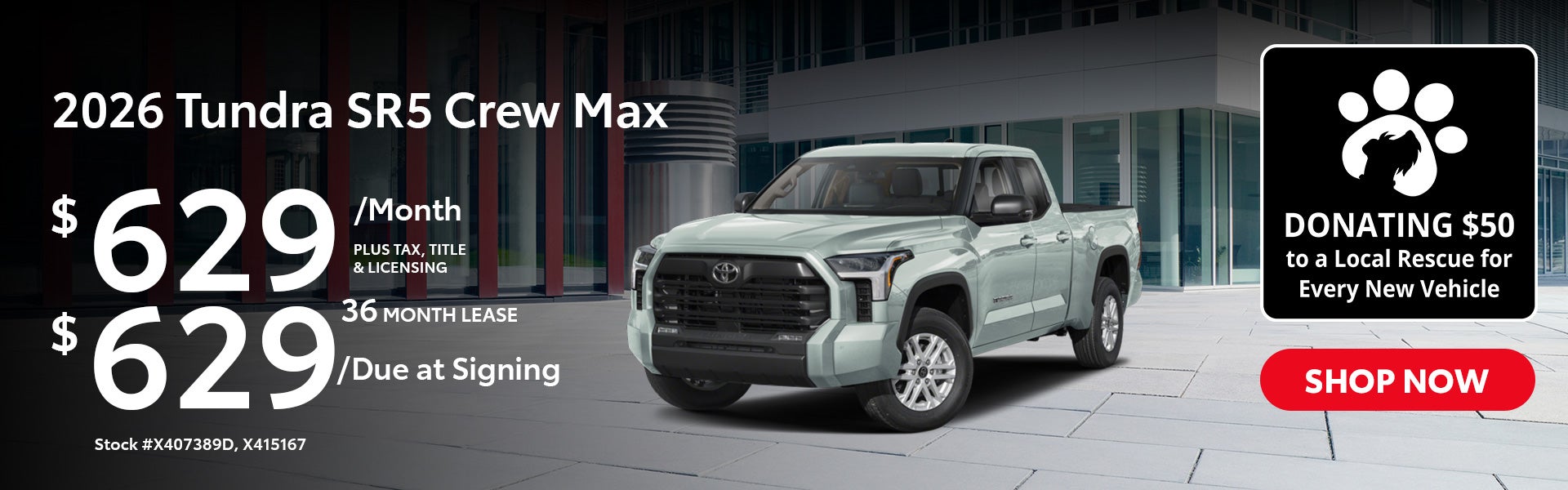 2026 Toyota Tundra SR5 Lease from $629/mo, $629 due at signi