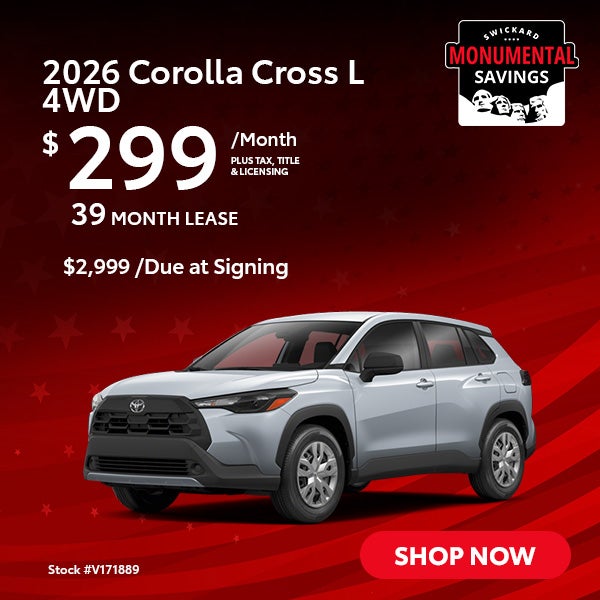 2026 Corolla Cross L 4WD Lease for $299 per month for 39 mon