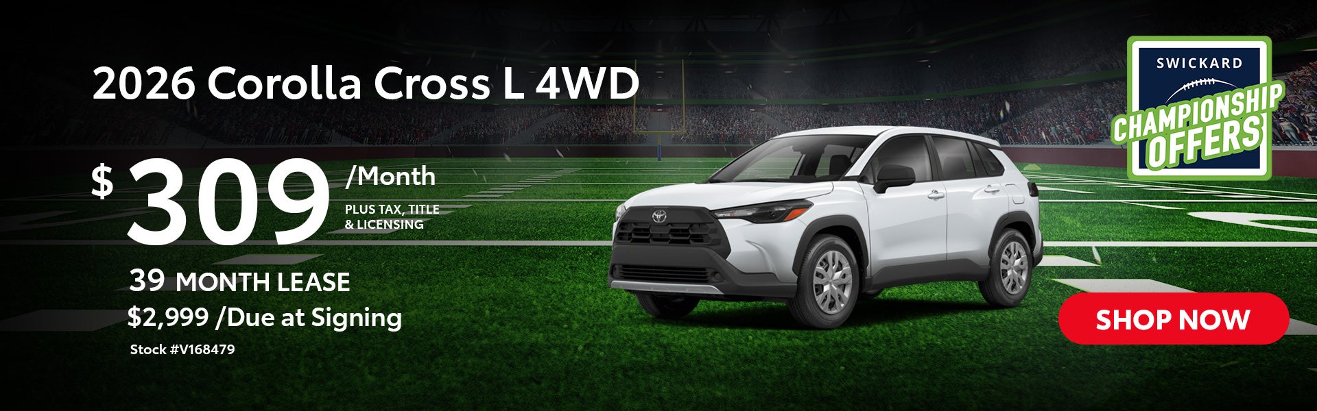 2026 Corolla Cross L 4WD Lease for $309 per month for 39 mon