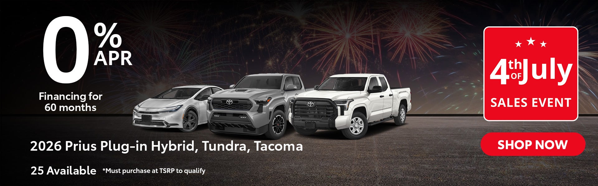2026 Prius Plug-in hybrid, Tundra and Tacoma 0% APR for 60 m