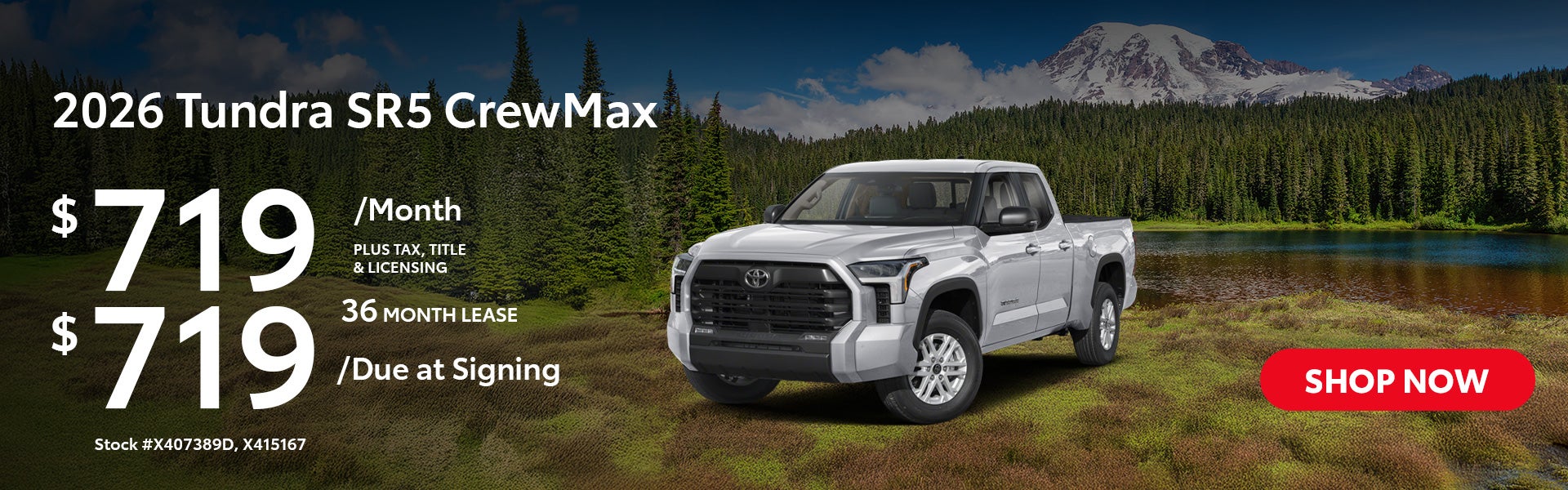 2026 Tundra SR5 CrewMax Lease from $719/mo, $719 due at sign