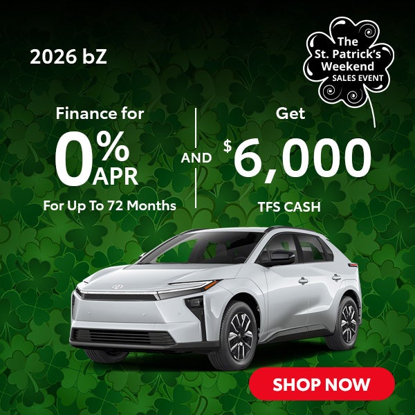 2026 bZ 0% APR for 72 months and $6,000 TFS cash