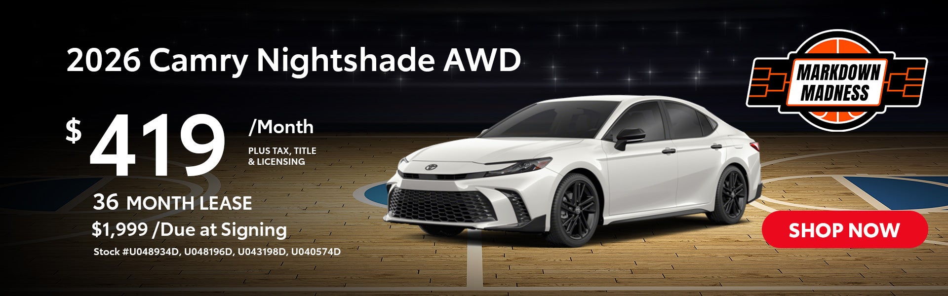 2026 Camry Nightshade AWD Lease for $419 per month for 36 mo