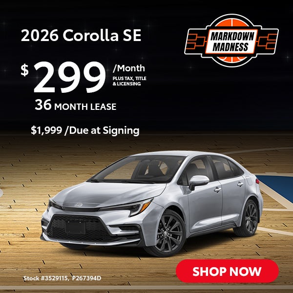 2026 Corolla SE Lease for $299 per month for 36 months.