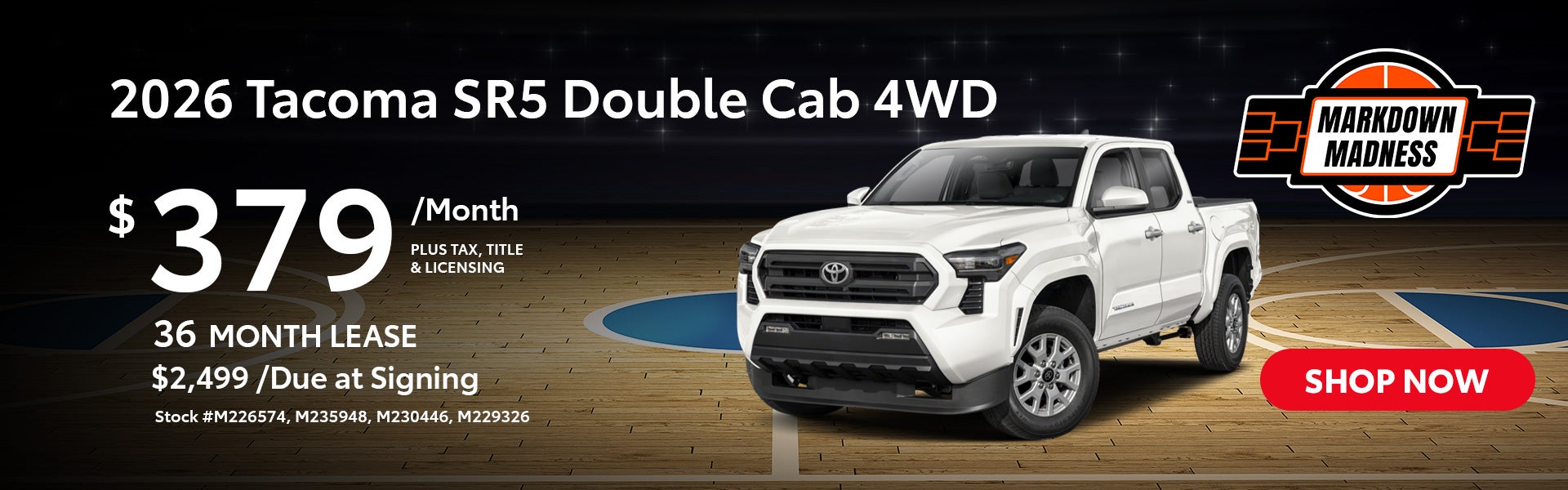 2026 Tacoma SR5 Double Cab 4WD Lease for $379 per month for 