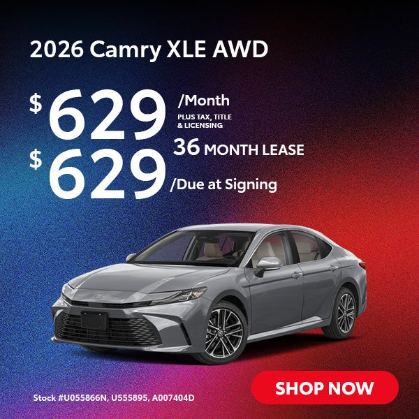 2026 Camry XLE AWD Lease from $629/mo, $629 due at signing